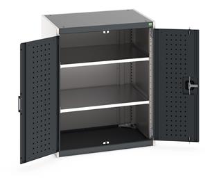Heavy Duty Bott cubio cupboard with perfo panel lined hinged doors. 800mm wide x 650mm deep x 1000mm high with 2 x100kg capacity shelves.... Bott Industial Tool Cupboards with Shelves